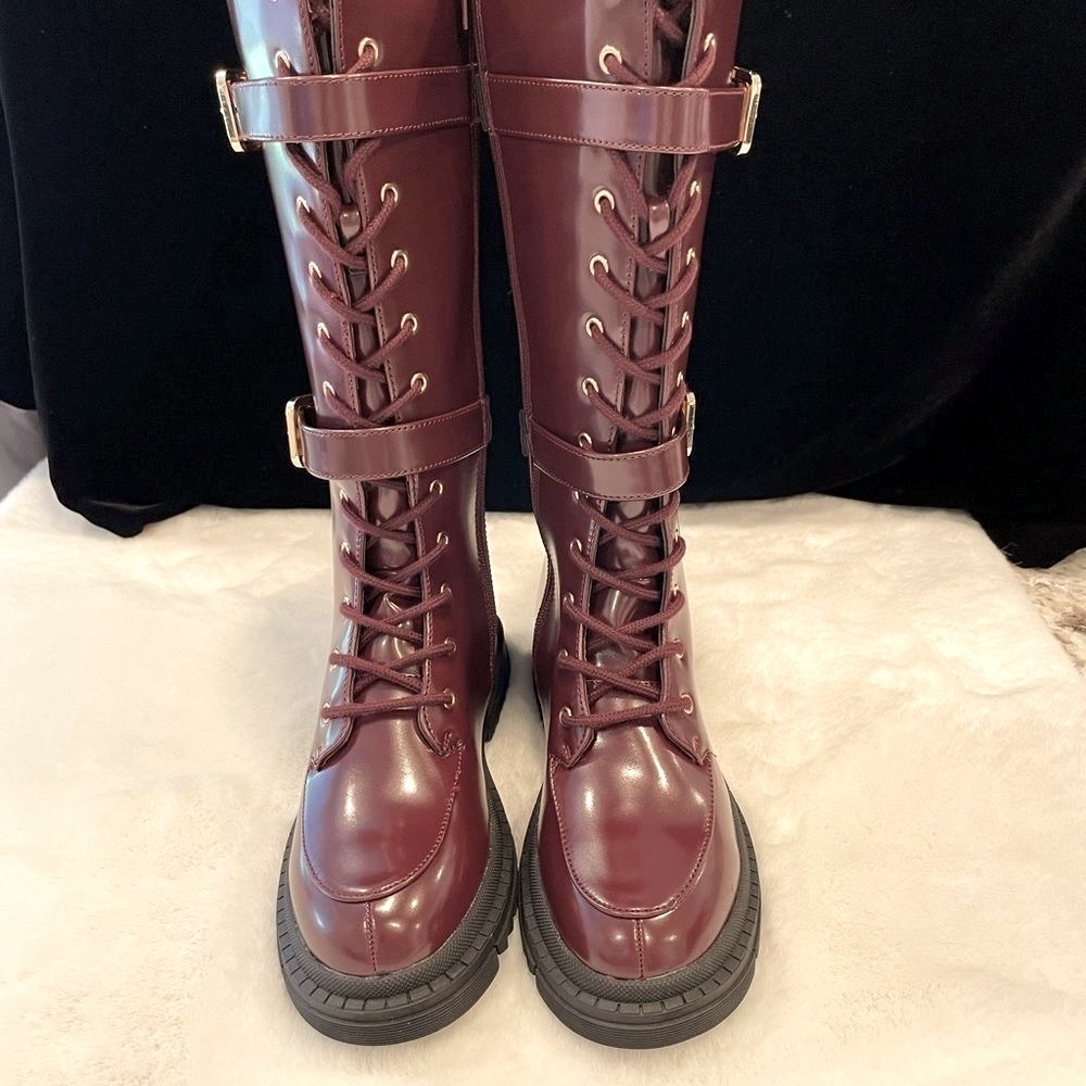 Last Pair!! Oxblood Smooth V-Leather 13 Eye Lace Up/Zippers Combat Boots - NWT